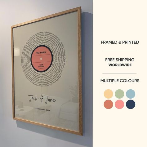 Looking for a unique gift for a music lover? Our Personalized Framed Vinyl Record Song Print is the perfect way to celebrate special memories through music. Whether it's your wedding song, a birthday anthem, or a track that holds deep meaning, this custom music art piece will become a cherished keepsake. Features: Customisable Design: Personalise the vinyl record label with your song title, artist name, and a special message. Premium Quality Print: Printed on premium matte paper with vibrant col Vinyl Record Label, Framed Vinyl, Art Musical, Wedding Song, Record Art, Deep Meaning, Gift For Music Lover, Music Lover, Custom Artwork