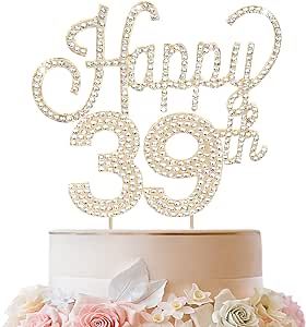 LINGTEER Happy 39th Birthday Gold Rhinestone Cake Topper - Cheers to 39th Birthday 39 Years Old Anniversary Party Cake Centerpieces Topper Decorations Gift Sign. Birthday 39 Years, Happy 39th Birthday, Happy 39 Birthday, Rhinestone Cake Topper, Cake Centerpieces, 39th Birthday, Birthday Gold, Gifts Sign, Party Cake