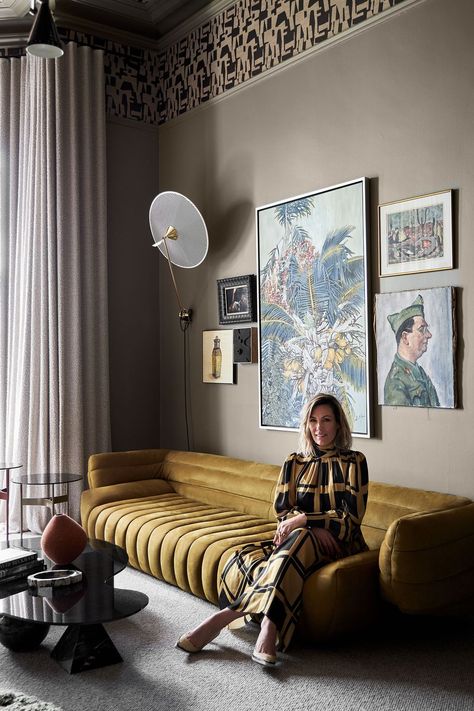 Simone Haag Interiors, Edgy Home Decor Ideas, Edgy Interior Design, Simone Haag, Victorian Interior Design, Whiskey Room, Latest Sofa Designs, Yellow Sofa, Corner Sofa Set