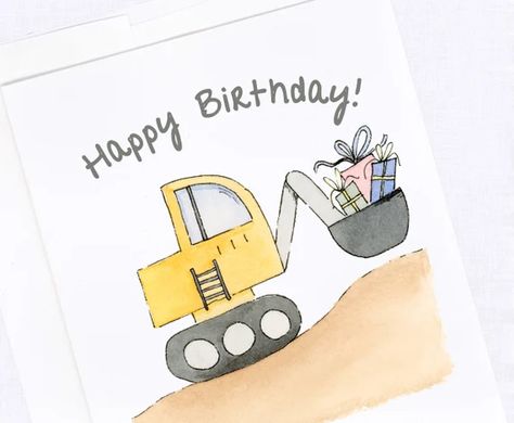 Truck Birthday Card, Construction Truck Birthday, Birthday Card Son, Birthday Card Designs, Diy Gifts Videos, Kids Birthday Card, Watercolor Birthday Cards, Truck Birthday, 1st Birthday Cards