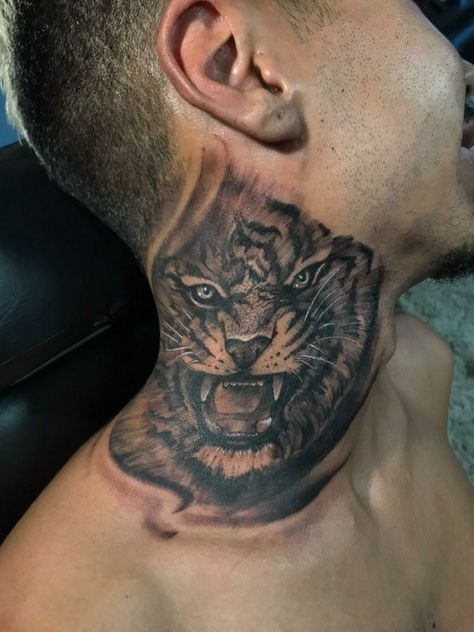 Lion Neck Tattoo Men, Cool Neck Tattoos Men, Lion Neck Tattoo, Male Neck Tattoo, Front Neck Tattoo For Guys, Hood Neck Tattoo For Guys, Front Neck Tattoo, Best Neck Tattoos, Side Neck Tattoo