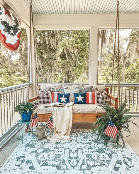 Photo by Victoria on June 13, 2022. May be an image of indoor. Azimuth Circle, Happy Day Farm, Patriotic Porch, Porch Life, 4th Of July Decorations, Patriotic Holidays, Happy Independence, Happy Days, Happy Independence Day