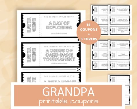 Coupon Book For Grandpa, Diy Gifts For Grandfather, Grandpa Presents, Grandpa Printable, Printable Coupon Book, Birthday Coupons, Grandfather Gifts, Love Coupons, Cadeau Diy