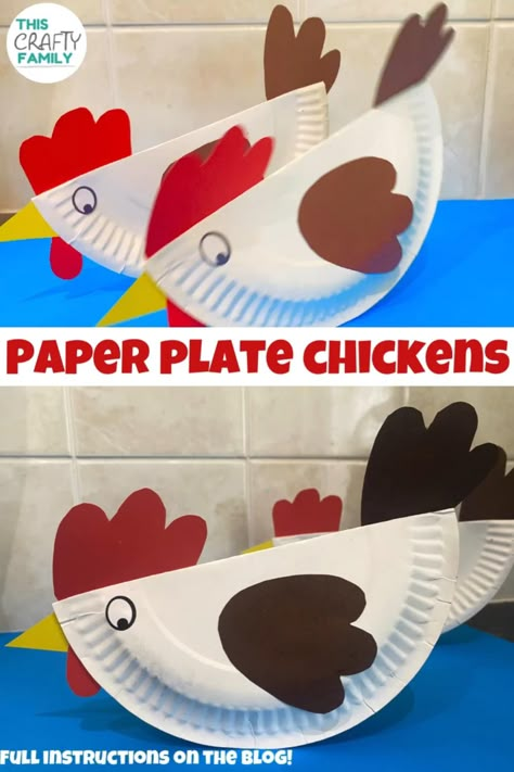 This fresh from the farm paper plate chicken craft is not only super cute but it’s also easy to make and requires minimal basic resources which makes it the perfect craft for groups such as schools, preschools and art clubs!  #kidscrafts #paperplatecrafts #artsandcrafts #homeschool #crafting #animalcrafts #farmcrafts #preschoolcrafts Farm Animal Lesson Plan, Chicken Activity For Preschool, Chicken Crafts For Preschoolers, Craft For Farm Animals, Chicken Art Preschool, Farm Animals Activities For Elementary, Farm Art And Craft, Arts And Crafts For 1st Grade, Chicken Paper Plate Craft