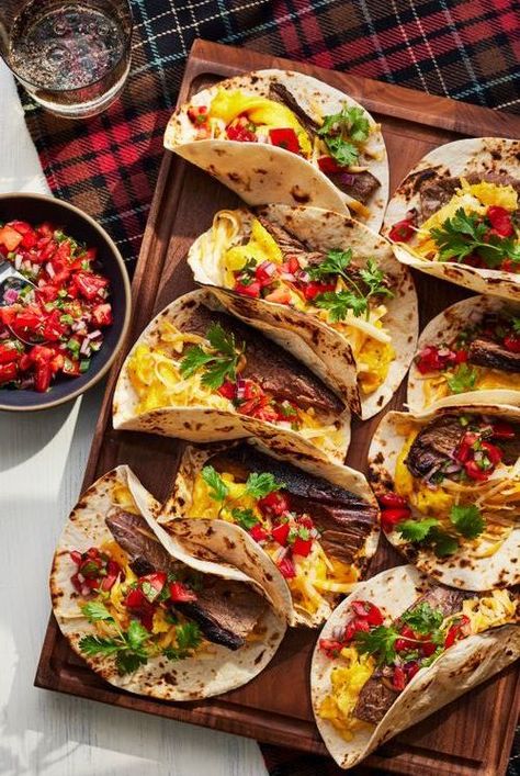 Like any true treat from Texas, our Texas Breakfast Tacos are made with brisket. Get the recipe at the link. #breakfastrecipes #breakfasttacos #recipeideas #recipes #southernliving Texas Breakfast, Garlic Baked, Tomato Salsa Recipe, Brisket Tacos, Easy Taco Soup, Vegetarian Tacos, Texas Food, Baked Pork, Tailgate Food