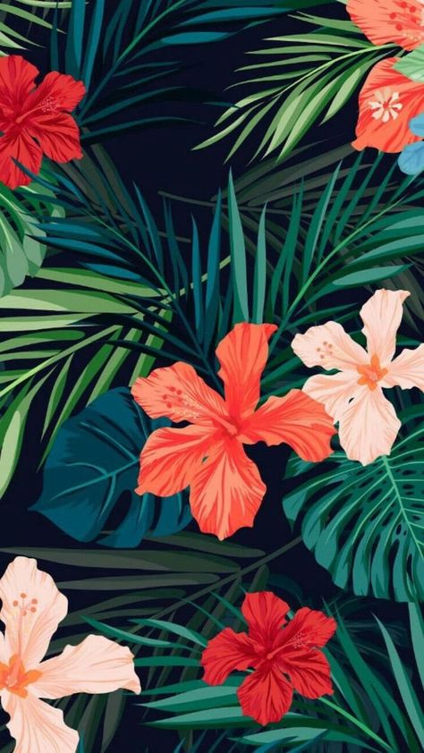 cool-wallpapers-floral-drawing-green-palm-leaves-orange-pink-flowers Wix Design, Wix Website Design, Wallpaper Estetika, Wall Paper Phone, Hawaiian Hibiscus, Wallpaper Iphone Summer, Tropical Wallpaper, Trendy Wallpaper, Wallpapers Iphone