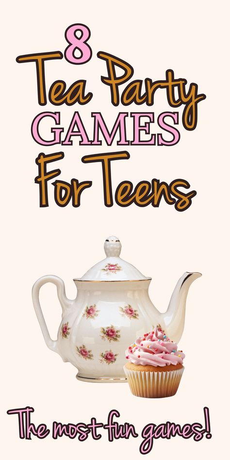 8 of the best most fun afternoon tea party games for teenagers to play at a tea party to celebrate their birthday, graduation or get together with their besties. These 8 games are fail-proof fun party games for teens to include in your birthday party planning, classic tea party games, Scattergories, Tea party word search, Tea party scavenger hunt game, Pass the parcel for teens, sugar cube minute to win it challenge, tea bag toss game, tea party themed charades, birthday party for teenager Tea Party Games For Teenagers, Games To Play At A Tea Party, High Tea Activities, Tea Party Scavenger Hunt, Yea Party Games Adults, Cute Party Games, Yea Party Games, Games To Play At Birthday Parties, Tea Party Birthday Games