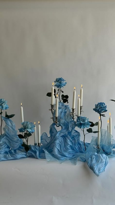 Ocean Birthday Party, Wedding Aesthetics, Flowers Instagram, Flower Installation, Wedding Colors Blue, Blue Candles, Wedding Tablescapes, Blue Decor, Event Styling