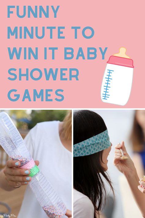 Funny Minute to Win It Baby Shower Games - peachy party games Baby Sprinkle Games, Easy Baby Shower Games, Modern Baby Shower Games, Free Baby Shower Games, Baby Shower Games Unique, Funny Baby Shower Games, Minute To Win, Minute To Win It Games, Couples Baby Showers