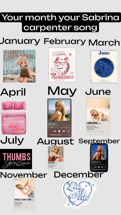 Your birth month you Sabrina Carpenter song #sabrinacarpenter #yourmonthyoursong Sabrina Carpenter Songs, Birth Month, Sabrina Carpenter, Songs