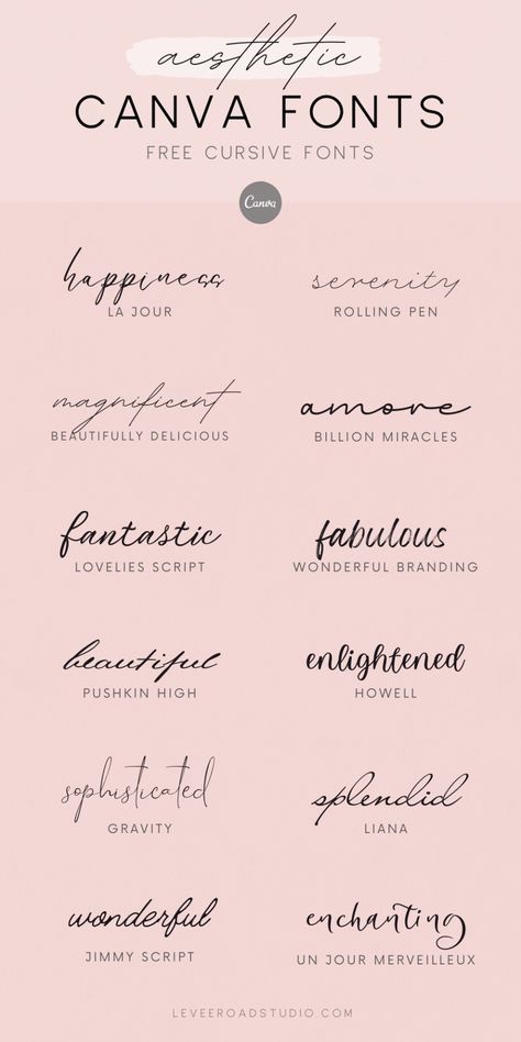 Add a chic and stylish touch to your designs with Canva's collection of free cursive fonts. From sophisticated invitations to trendy branding materials, these fonts are perfect for making a statement. Check out our guide to using these fonts effectively in your designs. Get more font alphabets, Canva font collections, calligraphy fonts alphabets, easy to write fonts, best fonts and calligraphy ideas, wedding fonts, and lettering fonts at leveeroadstudio.com! Journal Writing Fonts, Witchy Fonts Canva, Canva Calligraphy Fonts Name, Stylish Fonts Alphabet Letters, Canva Teacher Fonts, Cursive Canva Fonts, Canva Wedding Fonts, Canva Free Fonts, Easy Fonts To Write