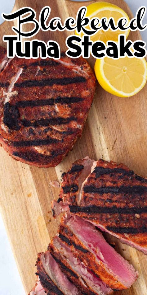 This easy recipe for grilled blackened tuna steaks will have your family begging for more! The perfect blend of spices creates a delicious crust that seals in the flavor of the tuna, resulting in a juicy, flavorful steak that's sure to please. And best of all, it only takes a few minutes to prepare. So fire up the grill and enjoy a healthy, delicious meal that the whole family will love! Cooking Ahi Tuna, Homemade Blackened Seasoning, Grilled Tuna Steaks Recipes, Blackened Tuna, Easy Tuna Recipes, How To Cook Tuna, Grilled Tuna Steaks, Ahi Tuna Steak, Tuna Steak Recipes