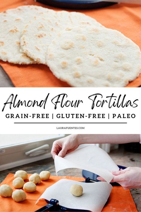 3 almond flour tortillas with a picture showing how to make tortillas at home with a press Diy Almond Flour Tortillas, How To Make Almond Flour Tortillas, Almond Flour Tortilla Recipe Easy, Homemade Almond Flour Tortillas, Almond Flour Tortillas 3 Ingredients, Almond Tortillas Recipe, Home Made Flour Tortillas, Making Almond Flour, Almond Flour Tortilla Recipe