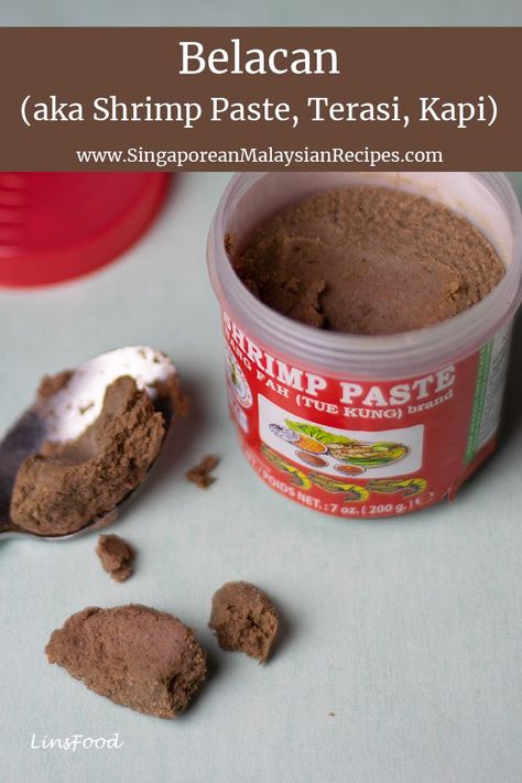 Belacan, or shrimp paste in English, is almost always dry roasted before being used in a recipe. Asian Ingredients, South East Asian, Vegan Substitutes, Shrimp Paste, Dried Shrimp, Asian Kitchen, Malaysian Food, Vegetarian Cooking, Stir Fries