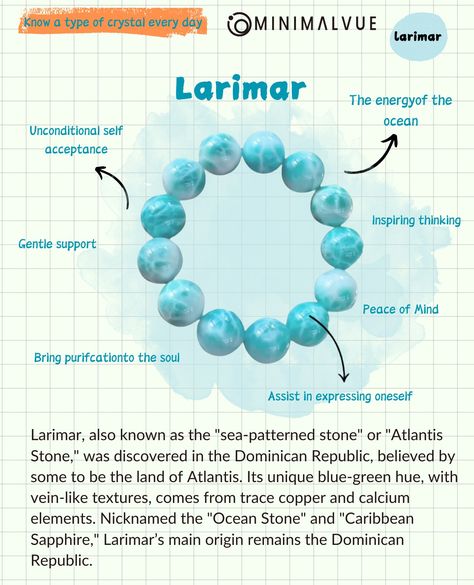 Larimar crystal meanings Larimar Stone Meaning, Blue Crystals Meaning, Larimar Crystal Meaning, Crystal Larimar, Larimar Crystal, Crystals Meanings, Natural Philosophy, Types Of Crystals, Larimar Stone