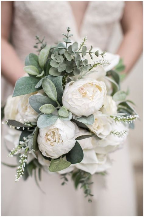 White Wedding Bride Bouquet, Hunter Green Flowers Wedding Bouquets, Farmhouse Bridal Bouquet, Affordable Bouquet Wedding, White Blush And Green Bridal Bouquet, Green White Bridal Bouquet, Bride Flower Bouquet Peonies, Peony Eucalyptus Wedding Bouquet, Wedding Flowers With Peonies