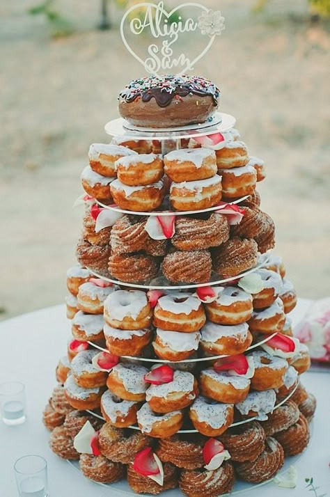 Doughnut wedding cake    #wedding #weddings #weddingideas #aislesociety #weddingtrends #2018weddings Doughnut Wedding Cake, Donut Bar Wedding, Donut Wedding Cake, Donut Wedding, Donut Display, Country Wedding Cakes, Wedding Donuts, Donut Bar, Wedding Cake Recipe