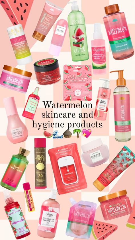 Watermelon skincare and hygiene products 💖🛖🌴🌊🍉❤️💚 Watermelon Skincare, Acne Safe Makeup, Clean Deodorant, School Backpack Essentials, Safe Makeup, Sugar Scrub For Face, Cactus Water, Expensive Makeup, Face Facial