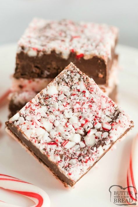 CANDY CANE FUDGE - Butter with a Side of Bread Peppermint Bark Fudge Recipe, Candy Cane Fudge, Christmas Peppermint Bark, Peppermint Fudge Recipe, Peppermint Bark Fudge, Peppermint Dessert, Creamy Fudge, Peppermint Fudge, White Chocolate Peppermint