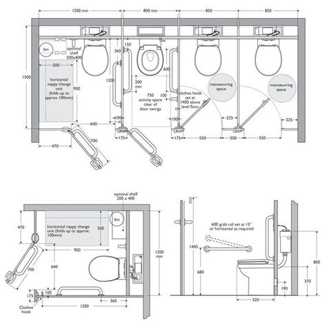 Toilet Cubicle Dimensions Toilet cubicle dimensions: Surau Design, Architecture Tips, Toilet Dimensions, Toilet Plan, Toilet Cubicle, Ada Bathroom, Detail Drawing, Bathroom Stall, Bathroom Dimensions