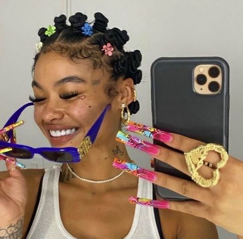 Bantu Knots, A Woman, Nails, Hair