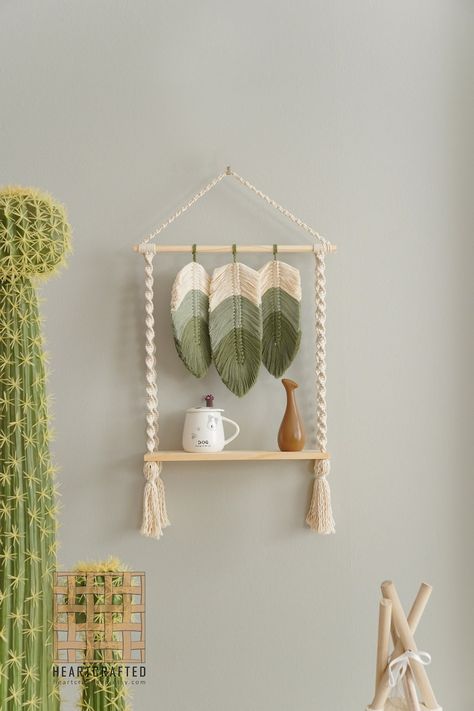 Macrame Wood Shelf, Floating Plant Shelf, Natural Wood Shelf, Plants And Crystals, Nursery Wall Shelf, Macrame Wall Hanging Shelf, Shelf Macrame, Small Wooden Shelf, Macrame Wood