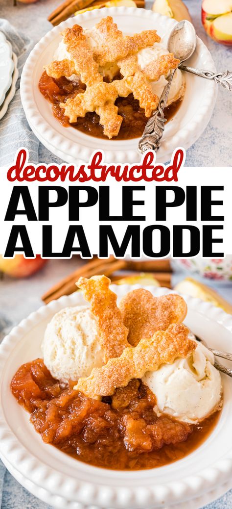 One sweet bite of this Deconstructed Apple Pie a la Mode, and your stress will melt away like cold ice cream on a warm slice of pie! #Realhousemoms #applepie #alamode #dessert #cinnamon #piefilling #piecrust #backtoschool #summertime #thanksgiving Dessert Cinnamon, Pie A La Mode, Slice Of Pie, Ranch Recipe, Cold Ice, Pie Filling, Pie Crust, Recipe Book, Apple Pie