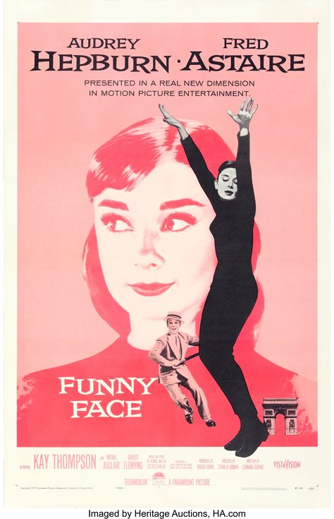 Funny Face (Paramount, 1957). Very Fine- on Linen. One Sheet (27" X 41"). In another fan-favorite film from the beloved actress, the bewitching charm of Audrey Hepburn and the suave sophistication of Fred Astaire make for a delightful pair in this enchanting musical comedy. World's Largest Collectibles Auctioneer Audrey Hepburn Movie Posters, Audrey Hepburn Funny Face, Wallpaper Film, Audrey Hepburn Movies, Vintage Films, Posters Decor, Old Movie Posters, Horror Vintage, Film Vintage