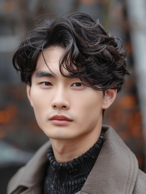 Guy Hairstyles Reference, Different Face Shapes Men, Man Layered Haircut, Korean Men Reference, Men With Soft Features, Long Hair Side Part Haircut, Kdrama Hair Men, Wavy Hair Styles Men, Kpop Hairstyles Men