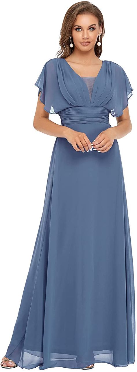 Empire Waist Evening Dress, Empire Waist Bridesmaid Dresses, Long Flowy Skirt, Tulle Bridesmaid Dress, Plus Size Bridesmaid, Maxi Bridesmaid Dresses, Dress With Short Sleeves, Evening Dresses Plus Size, Ever Pretty