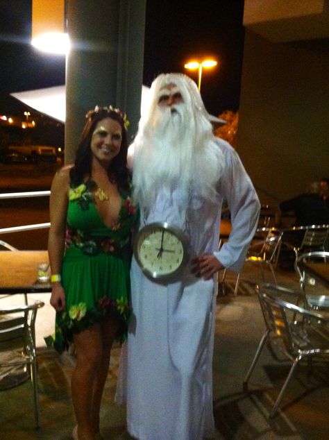 Mother nature and father time costume! Father Time Costume, Mother Nature And Father Time, Mother Nature Costume Diy, Nature Halloween Costume, Mother Nature Halloween, Chip Costume, Nature Costume, Time Costume, Mother Nature Costume