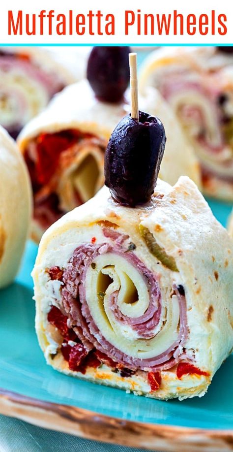 Muffaletta Pinweels make a great appetizer #mardigras Muffaletta Pinwheels, Pinwheels Appetizers, Muffaletta Sandwich, Pinwheels Recipe, Party Sandwiches, Pinwheel Recipes, Olive Relish, Easy Appetizers, Think Food