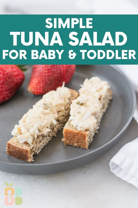 Simple Tuna Salad for Baby Led Weaning - Baby Led Bliss Blw Tuna Recipes, Toddler Tuna Recipes, Tuna For Babies, Tuna For Toddlers, Baby Led Weaning Freezer Meals, Blw Lunch Ideas, Quick High Protein Lunch, Blw Lunch, Simple Tuna Salad