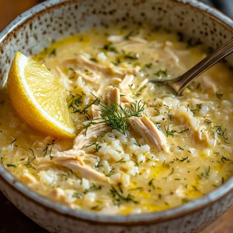 Mediterranean Lemon Chicken Soup: A Creamy, Comforting Bowl of Sunshine - SavorySplash Lemon Chicken Farro Soup, Lemon Chicken Tortellini Soup, Healthy Bisque Soup Recipes, Lemon Garlic Chicken Soup, Creamy Chicken Orzo Soup Recipes, Slow Cooker Lemon Chicken Soup, Mediterranean Potato Soup, Mediterranean Chicken Soup Recipe, Chicken And Lemon Soup