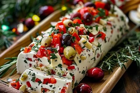 Festive Holiday Antipasto Cream Cheese Log - cookefast.com Festive Holiday Antipasto Cream Cheese, Festive Holiday Antipasto Cheese Log, Holiday Antipasto Cream Cheese Log, Antipasto Cheese Log, Antipasto Italian Cheese Log, Festive Antipasto Cream Cheese Log, Christmas Pasta Ideas, Festive Holiday Antipasto Cream Cheese Log, Antipasto Cream Cheese Log