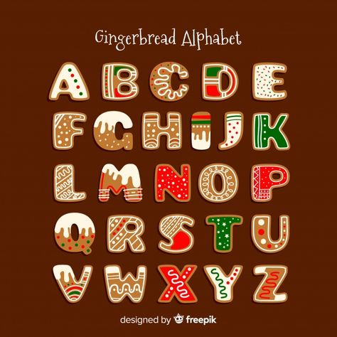 Decorated gingerbread alphabet Free Vector Gingerbread Alphabet, Nightmare Before Christmas Font, Christmas Fonts Alphabet, Christmas Fonts Free, Holiday Fonts, Christmas Alphabet, Christmas Fonts, Christmas Drawing, Lettering Tutorial