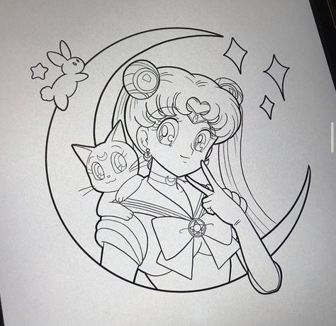 Sailor Moon Tattoo Stencil, Sailor Moon Art Drawing, Sailor Moon Drawing Sketches, Sailor Moon Line Art, Sailor Moon Tattoo Design, Sailor Moon Drawings, Sailor Moon Sketch, Sailor Moon Tattoo Ideas, Draw Sailor Moon