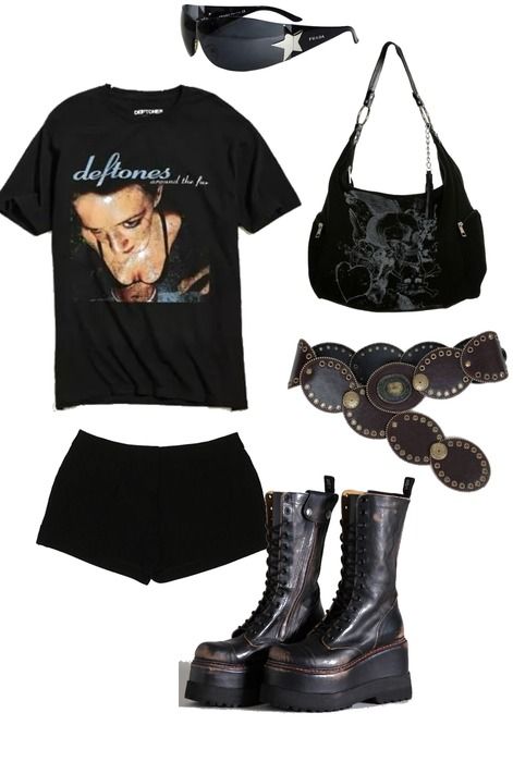 black outfit Outfit | ShopLook Black Summer Outfits Grunge, Rave Outfit Inspo Black, Dark 90s Fashion, Summer Outfits Dark, Black Outfits Edgy Grunge, Goth Indie Aesthetic, Black Outfits Aesthetic, Grunge Black Mini Dress For Alternative Fashion, Summer Grunge Outfits 90s Style