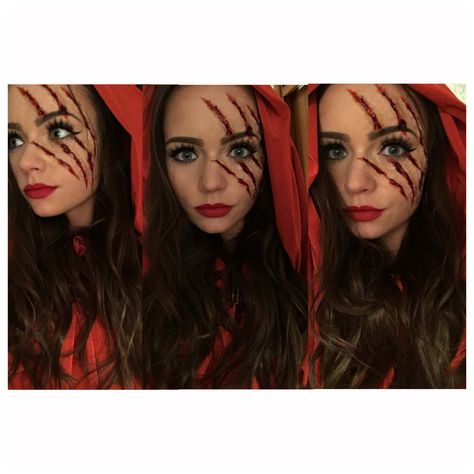 Little Red Ridinghood special fx makeup. Wolf claw marks. Claw Mark Makeup, Claw Marks Makeup, Gothic Red Riding Hood Makeup, Werewolf Scratch Makeup, Half Wolf Half Red Riding Hood Makeup, Wolf Claw Marks, Bullet Wound Makeup, Scar Makeup, Gore Makeup