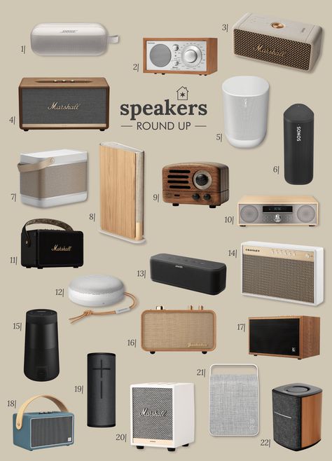 Is Music in the Kitchen Mandatory? + A Smart Speaker Roundup - Yellow Brick Home Vintage Bluetooth Speaker, Aesthetic Bluetooth Speaker, Aesthetic Speakers Bluetooth, Retro Speakers Vintage, Retro Bluetooth Speaker, Cute Speakers Bluetooth, 70s Speakers, Bluetooth Speakers Aesthetic, Aesthetic Speaker