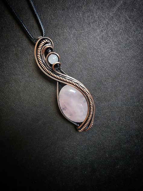 Rose Gold Wire Wrapped Pendant Crystal Necklace, Gold Wire Wrapped Rose Quartz Necklace, Wire Wrapped Rose Quartz Necklace Gift, Healing Rose Quartz Wire Wrapped Necklaces, Spiritual Wire-wrapped Rose Quartz Necklace, Art Nouveau Necklaces, Wire Wrapped Stone Jewelry, Wire Jewelry Making, Wire Wrapping Stones