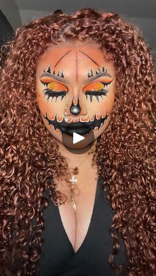 Pumpkin Head Makeup, Halloween Makeup Tutorial Videos, Pumpkin Makeup, Pumpkin Face Paint, Glam Tutorial, Pumpkin Song, Orange Makeup, Halloween Makeup Tutorial, Pumpkin Head