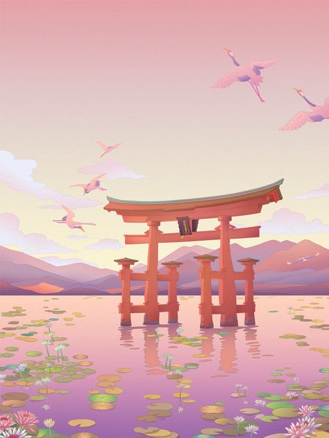 Landscape with Torii gate Vermilion Color, Tori Gate, Itsukushima Shrine, Japanese Shrine, Torii Gate, Japan Aesthetic, Japan Art, 12th Century, Evil Spirits