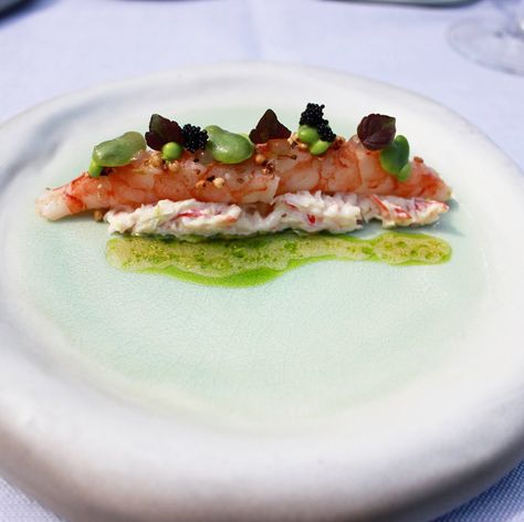 Credit to @finedinelady Crab salad with a slow-cooked king prawn on top Credit to @finedinelady Crab salad with ... King Crab Salad, Dashi Broth, Chef Jobs, Crab Salad, King Crab, Slow Cooked, Beautiful Plates, Avocado Salad, Broth