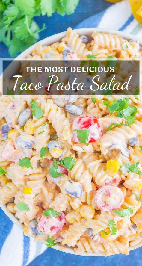 Creamy Taco Pasta, Party Pasta, Taco Pasta Salad, Cold Salads, Mexican Flavors, Taco Pasta, Pasta Salad Recipe, Superfood Recipes, Easy Pasta Salad