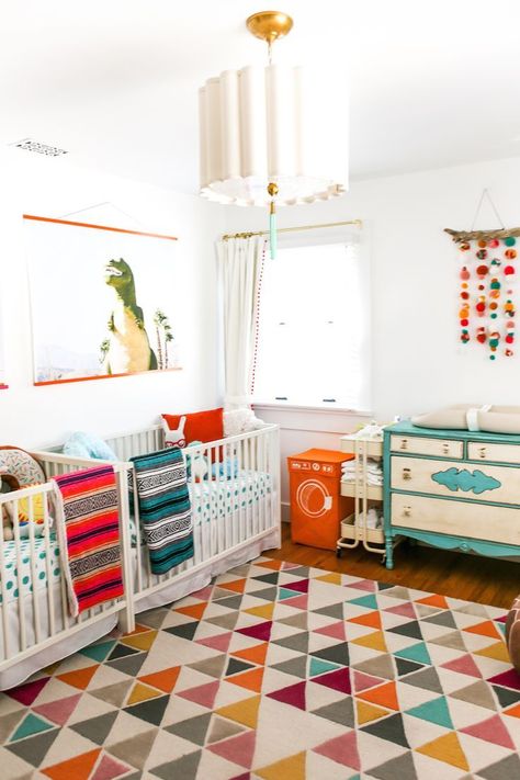 A Bright and Colorful Boy/Girl Twin Nursery // Salty Canary Boy Girl Twins Nursery, Twin Baby Rooms, Nursery Layout, Twins Boy, Bright Nursery, Baby Boy Nursery Colors, Twin Nursery, Baby Room Colors, Baby Boy Bedroom