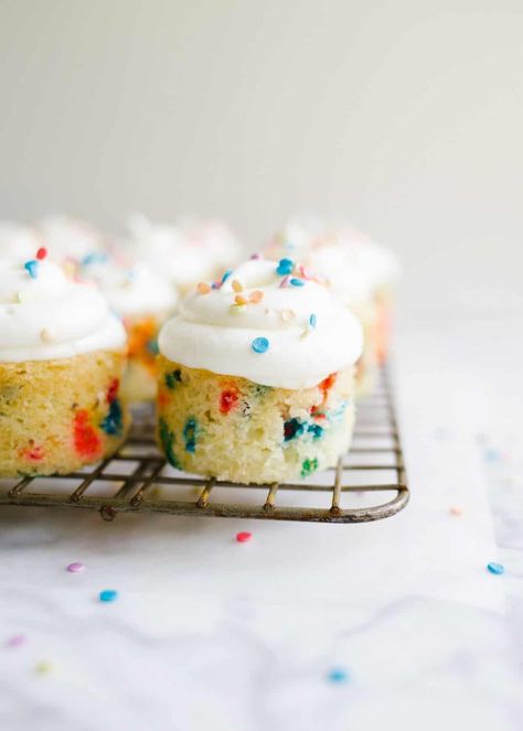 Funfetti Mini Cakes - Wood & Spoon Sprinkle Cakes, Mini Cheesecake Pan, Mini Cupcake Pan, Ice Cream Pudding, Cheesecake Pan, Birthday Cake Flavors, Spring Baking, Whipped Frosting, Happy Happy Birthday