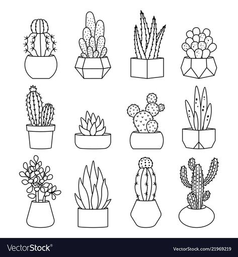 Modele Zentangle, Plant Doodle, Plants In Pots, Cactus Drawing, Tiny Tattoo, Pola Sulam, Easy Doodle Art, Bullet Journal Art, Plant Drawing