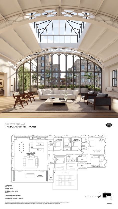 555 West End Avenue The Solarium Penthouse Modern Luxury Penthouse, Penthouse Floor Plan, Blueprints House, Living Room Modern Luxury, Penthouse Apartment Floor Plan, Small Spaces Ideas, Luxury Penthouse Apartment, Penthouse Ideas, Monochromatic Interior Design