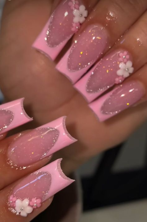 Nail Ideas Acrylic Hello Kitty, Long Nail Inspo Baddie Summer, Different Types Of French Tips, Pink Nail Inspired, Nail Ideas Acrylic Pink, Pink Prom Nail Ideas, Y2k Birthday Nails, Pink Nails Extra, Cute Birthday Nail Ideas